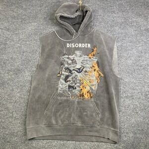 Social Collision Mens Disorder Skeleton Butterfly Sleeveless Hoodie Gray M Y2K